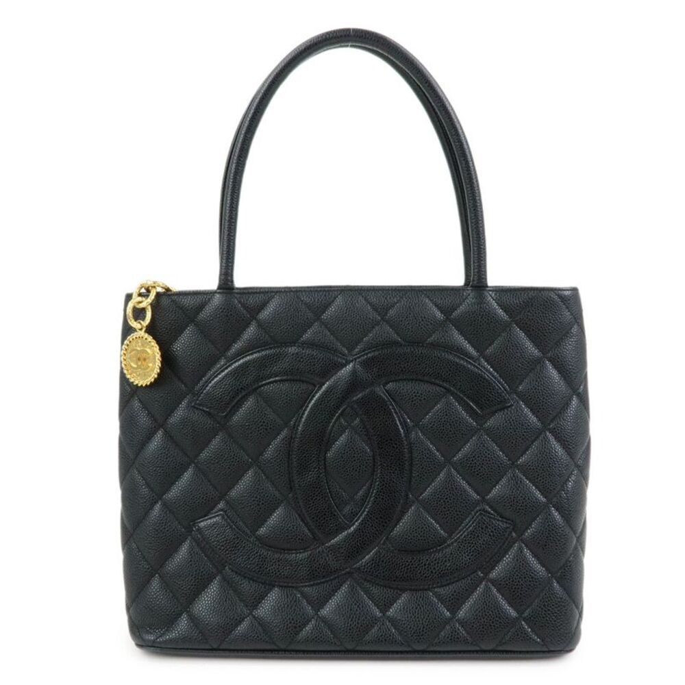 Chanel Medallion Quilted Caviar Black Leather Tote Bag Bag